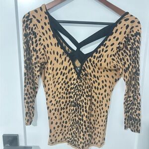 Guess Tan and Black Animal Print Long Sleeve Top